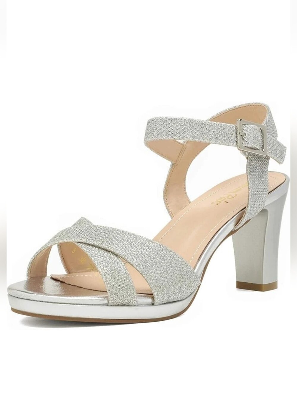 Dream Pairs Women ICE-1 Chunky Platform Heels Silver Glitter Size 8.5 NWB